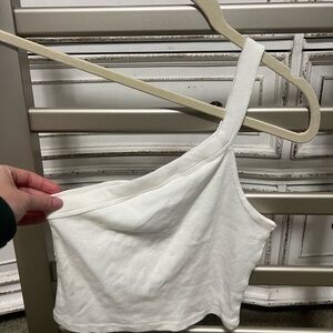 White Asymmetrical Women's Crop Tank